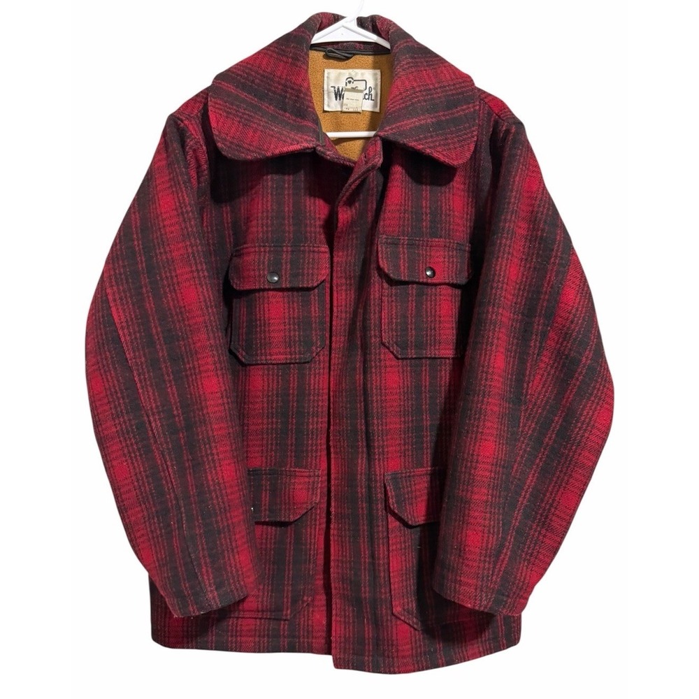 VTG 1960's Woolrich USA Buffalo Plaid Wool Hunting Jacket Men's Size 42 Large